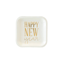 7" White and Gold Happy New Year Plates - 8 Pack S2207 - Pretty Day