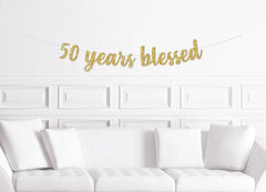50 Years Blessed Glitter Banner - Pretty Day
