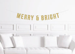 Merry & Bright Christmas Banner Gold - Pretty Day