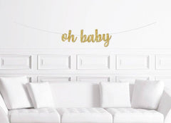Oh Baby Cursive Baby Shower Banner - Pretty Day
