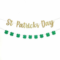 St Patricks Day Decor Shamrock Garland Banner Home Party Green Gold Decorations - Pretty Day