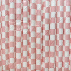 Light Pink Checkered Eco Friendly Paper Straws S3005 - Pretty Day