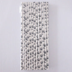 Paw Print Black and White Eco Friendly Paper Straws S8090 - Pretty Day