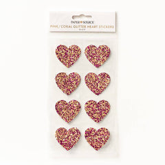 Pink and Coral Glitter Heart Stickers S4120 - Pretty Day
