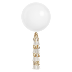 Jumbo Balloon & Tassel Tail - White & Gold S8075 - Pretty Day