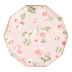 Paper Plates Floral Blush Pink & Rose Gold S3028 - Pretty Day
