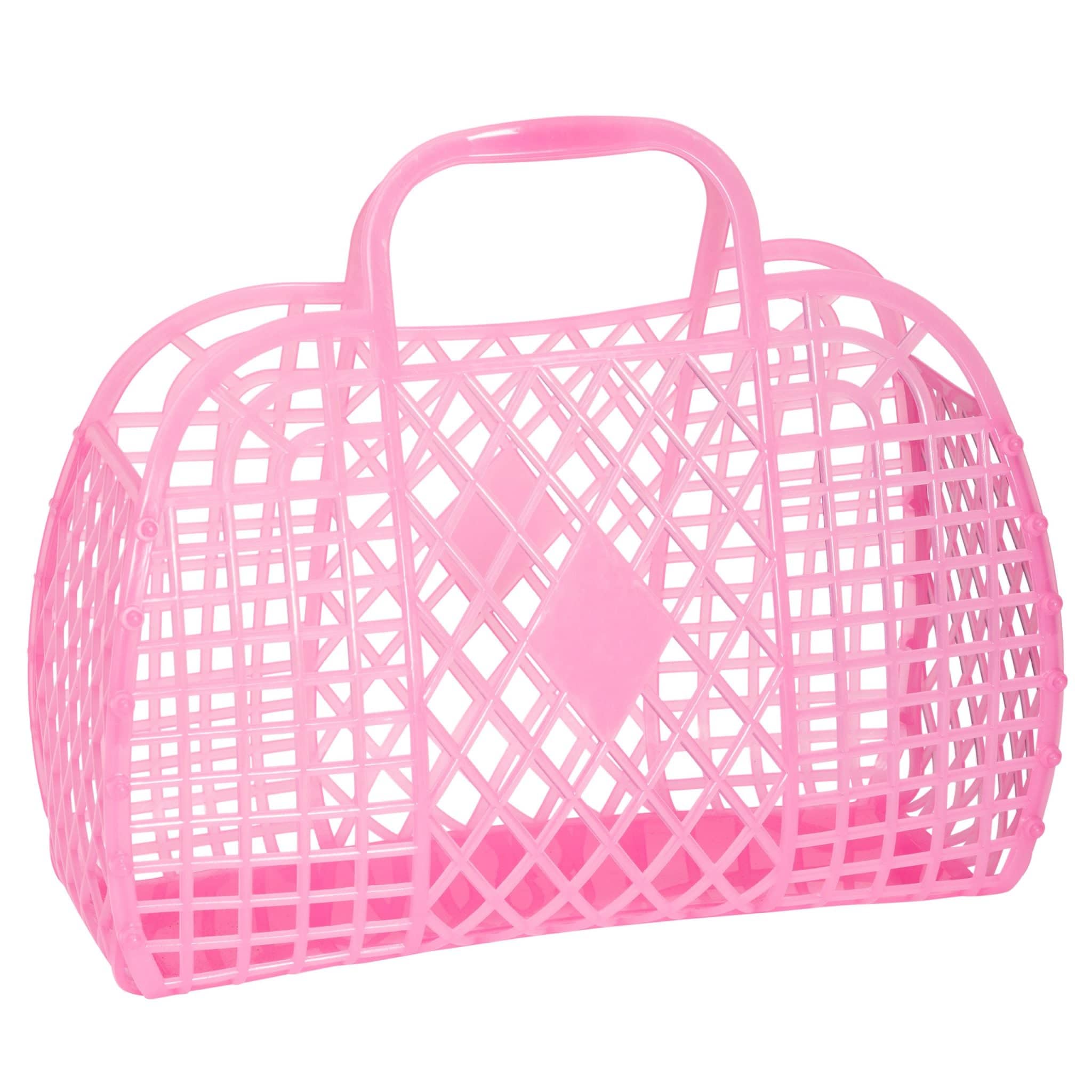 Vtg pink 60s 80s skeleton jelly bag basket retro pin-up