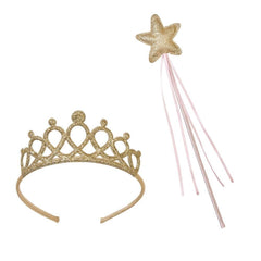 Pink and Gold Fabric Wand & Tiara Set - Kid's Dress Up Accessory S7062 - Pretty Day