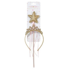 Pink and Gold Fabric Wand & Tiara Set - Kid's Dress Up Accessory S7062 - Pretty Day