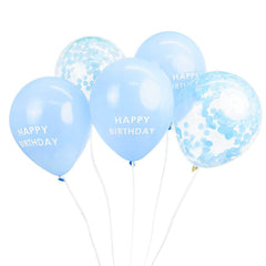 Happy Birthday Blue Confetti Balloons - 5 Pack S3136 - Pretty Day
