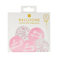 Happy Birthday Pink Confetti Balloons- 5 pack S2156 - Pretty Day