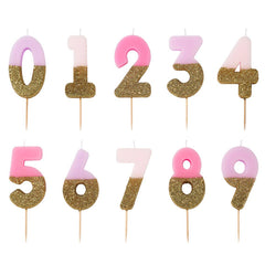 Pink and Gold Glitter Number Candles S7150 - Pretty Day