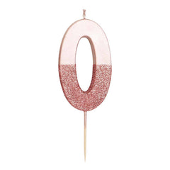 Birthday Number 0 Candle Rose Gold Glitter Dipped S3024 - Pretty Day