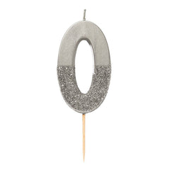Birthday Number 0 Candle Silver Glitter Dipped S2049 - Pretty Day