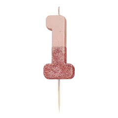 Birthday Number 1 Candle Rose Gold Glitter Dipped S4048 - Pretty Day