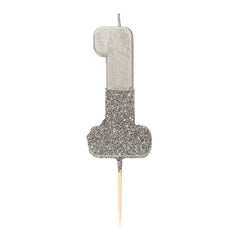 Birthday Number 1 Candle Silver Glitter Dipped S2092 - Pretty Day