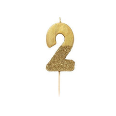 Birthday Number 2 Candle Gold Glitter Dipped S2107 - Pretty Day