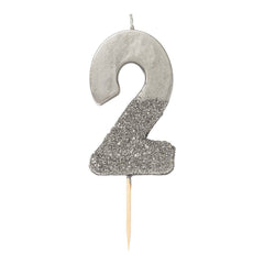 Birthday Number 2 Candle Silver Glitter Dipped S7071 - Pretty Day
