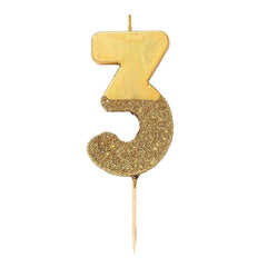 Birthday Number 3 Candle Gold Glitter Dipped S0063 - Pretty Day
