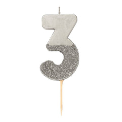 Birthday Number 3 Candle Silver Glitter Dipped S0058 - Pretty Day