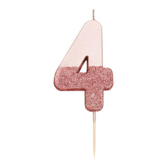 Birthday Number 4 Candle Rose Gold Glitter Dipped S2096 - Pretty Day