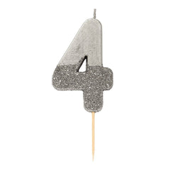 Birthday Number 4 Candle Silver Glitter Dipped S1072 - Pretty Day