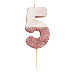 Birthday Number 5 Candle Rose Gold Glitter Dipped S3065 - Pretty Day