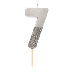 Birthday Number 7 Candle Silver Glitter Dipped S2167 - Pretty Day