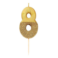 Birthday Number 8 Candle Gold Glitter Dipped S1093 - Pretty Day