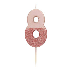 Birthday Number 8 Candle Rose Gold Glitter Dipped S0146 - Pretty Day