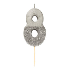 Birthday Number 8 Candle Silver Glitter Dipped S1127 - Pretty Day