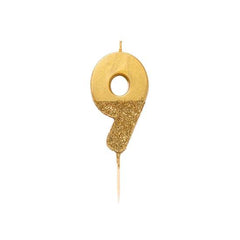 Birthday Number 9 Candle Gold Glitter Dipped S1049 - Pretty Day
