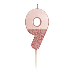 Birthday Number 9 Candle Rose Gold Glitter Dipped S2132 - Pretty Day