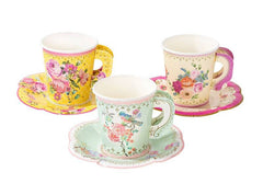 Vintage Paper Teacups and Saucers Set - 12 Pack S7072 - Pretty Day